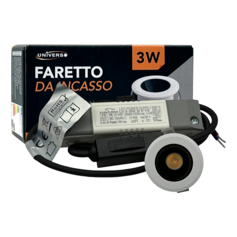 Faretto LED Rotondo da Incasso UNIVERSO TSD009-25-3C 3W | CCT Switch IP20 Bianco