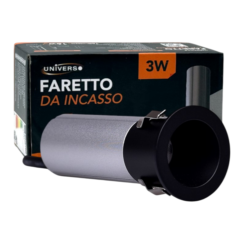 Faretto LED Rotondo da Incasso UNIVERSO R20-N 3W | CCT Selezionabile 3000K-4000K-6500K Nero/Argento IP20