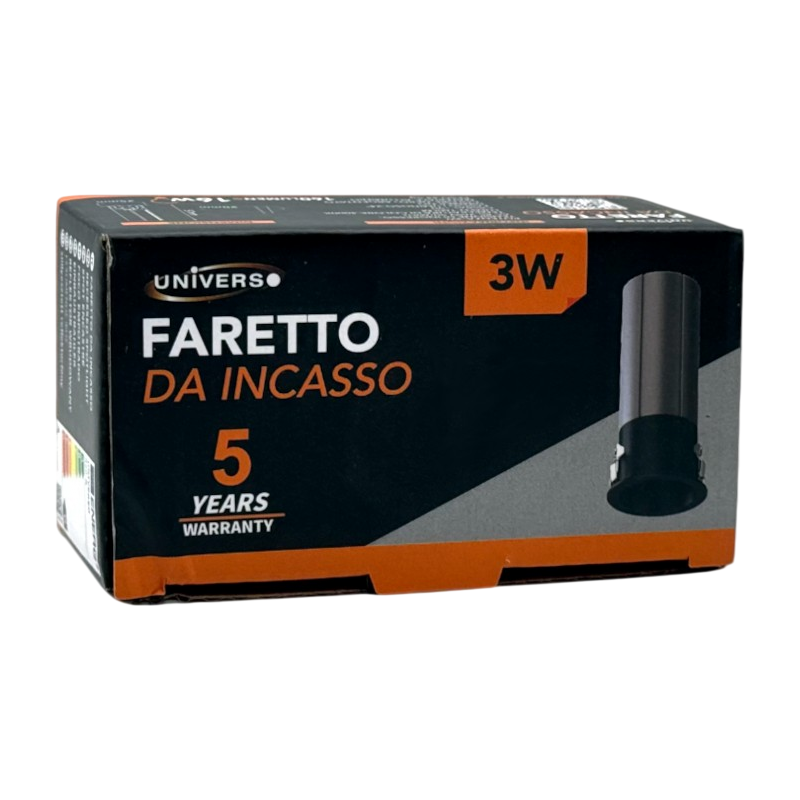 Faretto LED Rotondo da Incasso UNIVERSO R20-N 3W | CCT Selezionabile 3000K-4000K-6500K Nero/Argento IP20