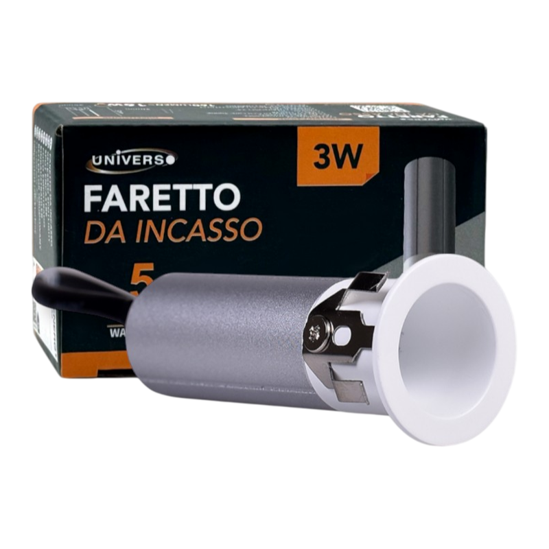 Faretto LED Rotondo da Incasso UNIVERSO R20-B 3W | CCT Selezionabile 3000K-4000K-6500K Bianco/Argento IP20