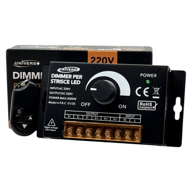 Dimmer con Manopola 3 Uscite per Strip LED Monocolore 220V | Potenza Max 2000W