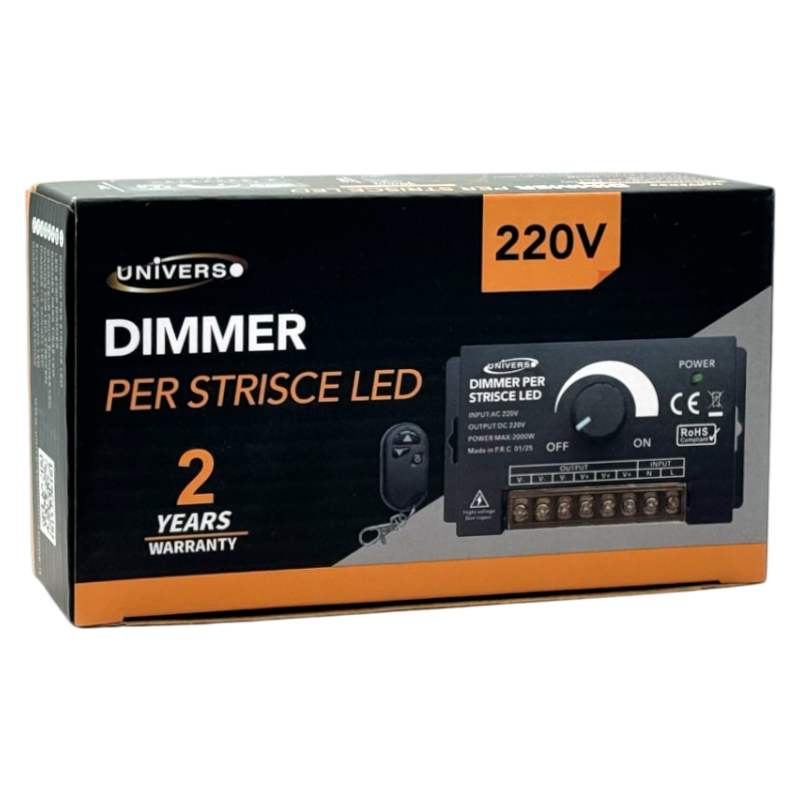 Dimmer con Manopola 3 Uscite per Strip LED Monocolore 220V | Potenza Max 2000W