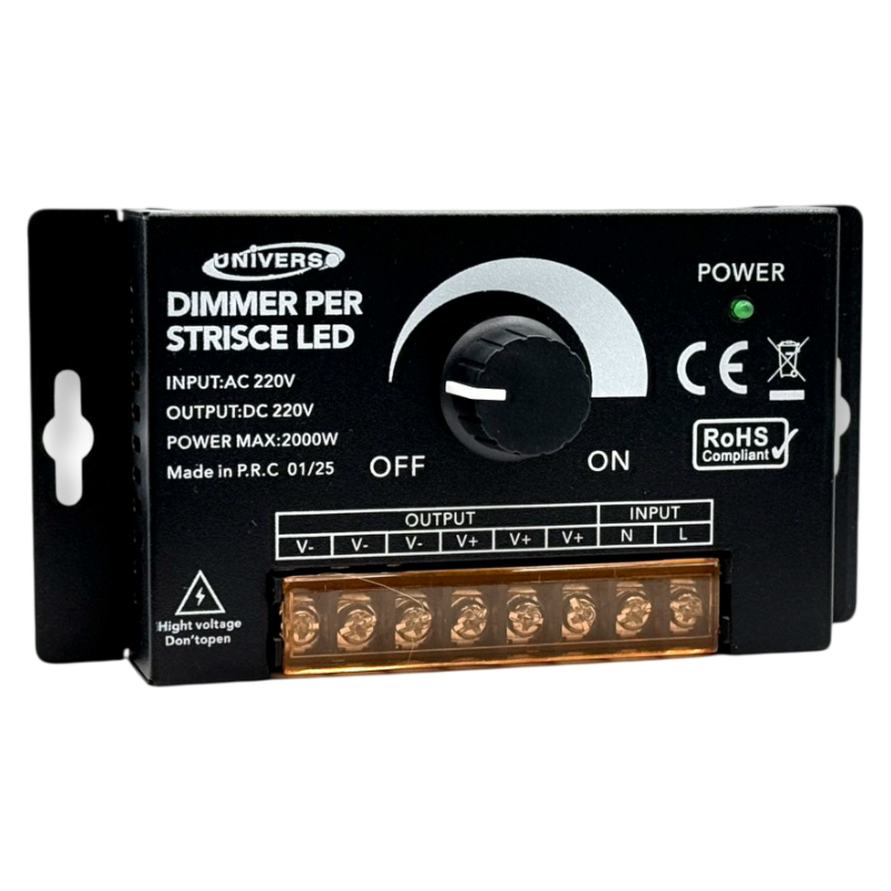 Dimmer con Manopola 3 Uscite per Strip LED Monocolore 220V | Potenza Max 2000W