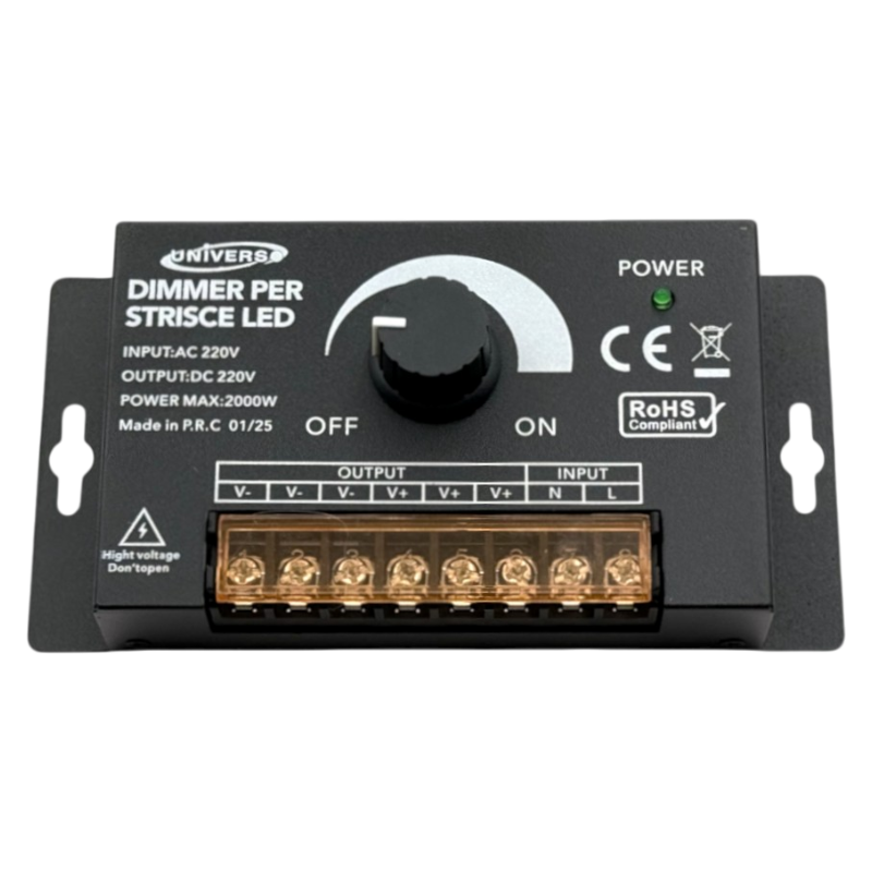 Dimmer con Manopola 3 Uscite per Strip LED Monocolore 220V | Potenza Max 2000W