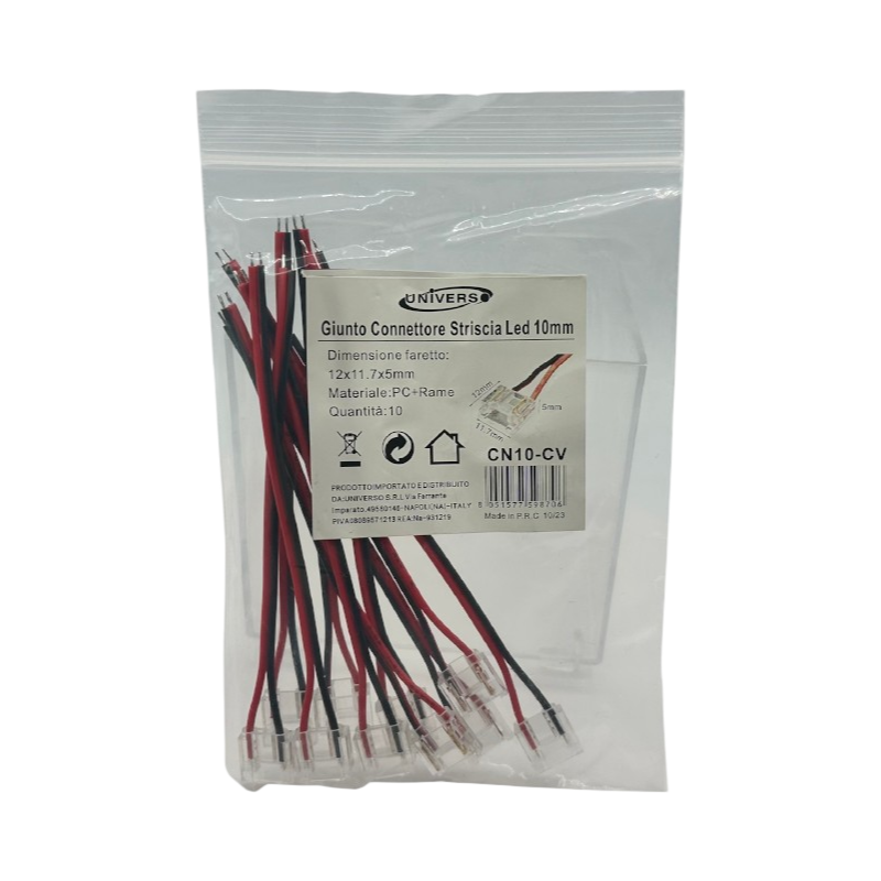 Connettore Alimentazione per Strip LED Monocolore 2 Pin 10mm | Confezione 10 Pezzi