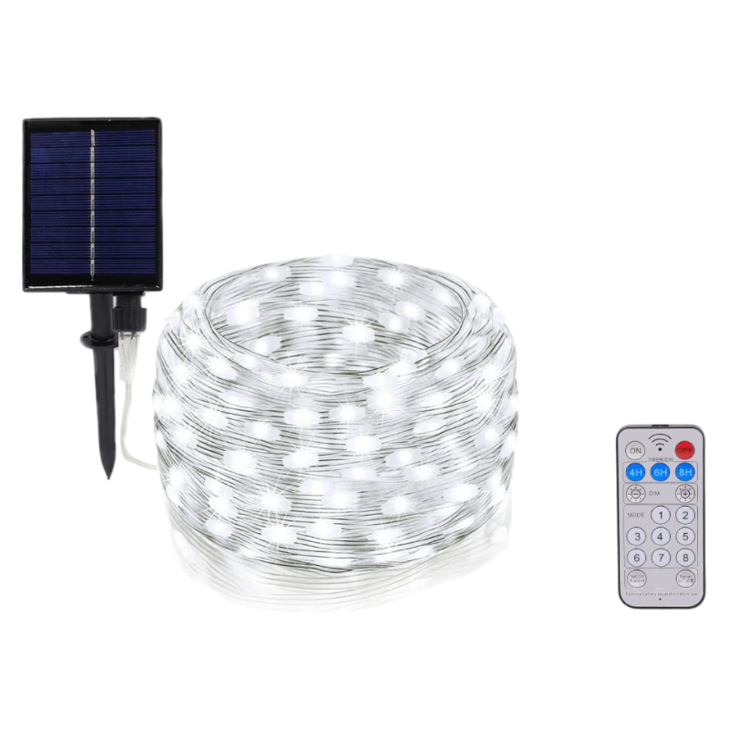 Striscia LED Natalizia Solare 30m con Pannello e Telecomando | Luci 3000K-6500K-RGB IP65 per Esterno