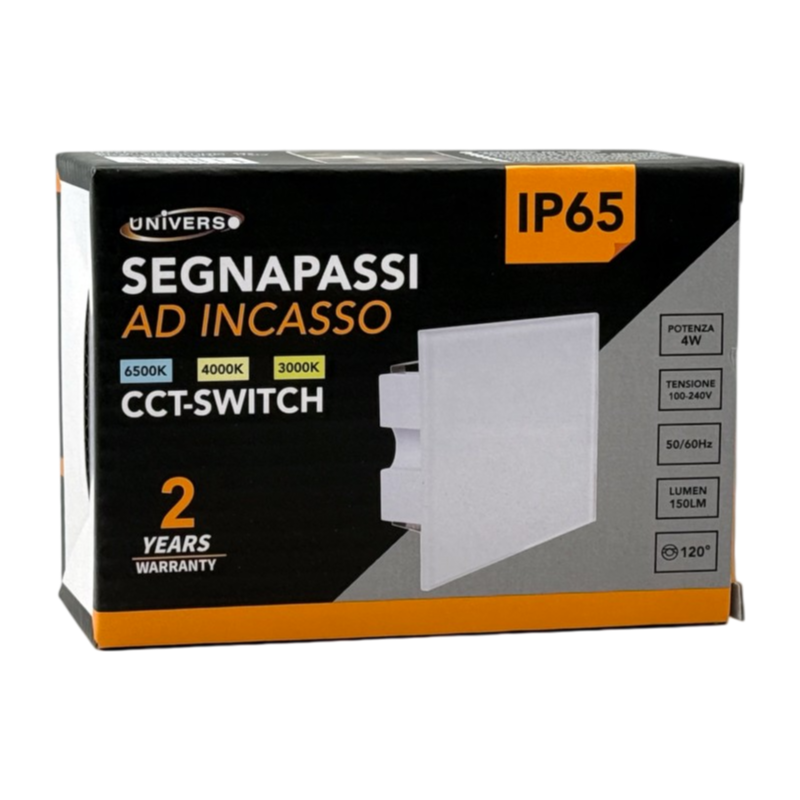 Universo ES37-B3C Segnapasso SMD LED Rettangolare in Vetro Montaggio a Incasso 503E 4W CCT Switch Cambia Colore Luce IP65