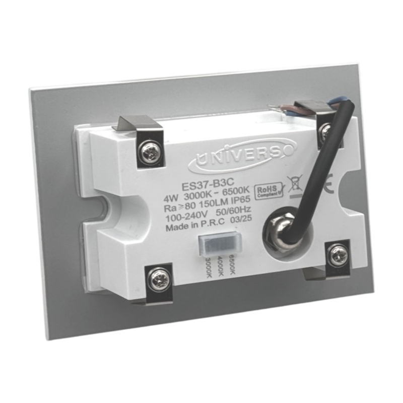 Universo ES37-B3C Segnapasso SMD LED Rettangolare in Vetro Montaggio a Incasso 503E 4W CCT Switch Cambia Colore Luce IP65