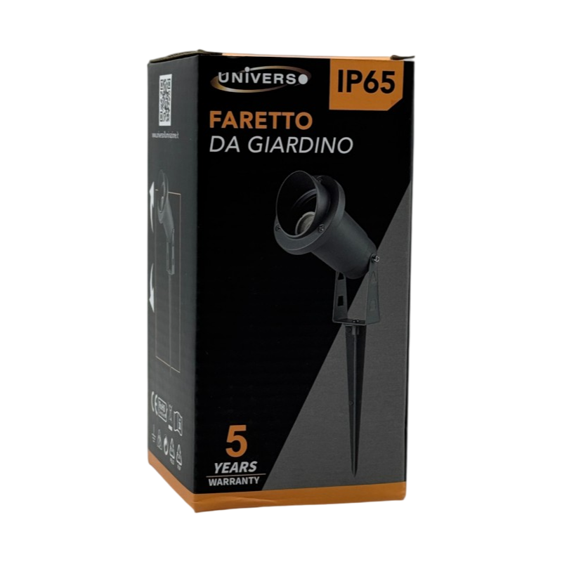 Universo ET-01-N Portafaretto da Giardino con Portalampada per Lampadine GU10 Picchetto da Interramento in Alluminio Nero