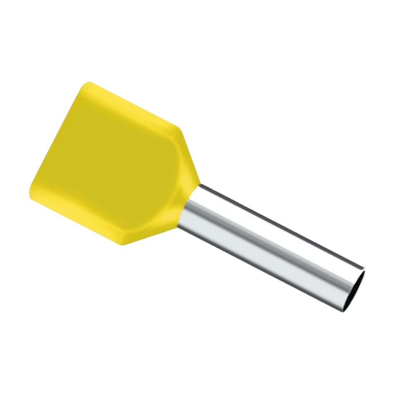 Confezione da 100 Pezzi – Tubetto Terminale Capicorda Isolato per 2 Cavi da 1,50 mm² – Terminale da 8 mm – Colori Giallo, Rosso, Blu