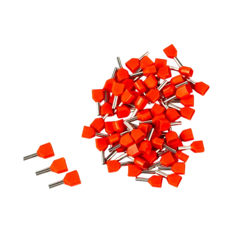 Confezione da 100 Pezzi – Tubetto Terminale Capicorda Isolato per 2 Cavi da 2,50 mm² – Terminale da 10 mm – Colori Giallo, Rosso, Blu
