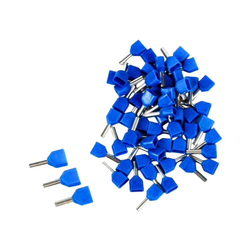 Confezione da 100 Pezzi – Tubetto Terminale Capicorda Isolato per 2 Cavi da 2,50 mm² – Terminale da 10 mm – Colori Giallo, Rosso, Blu