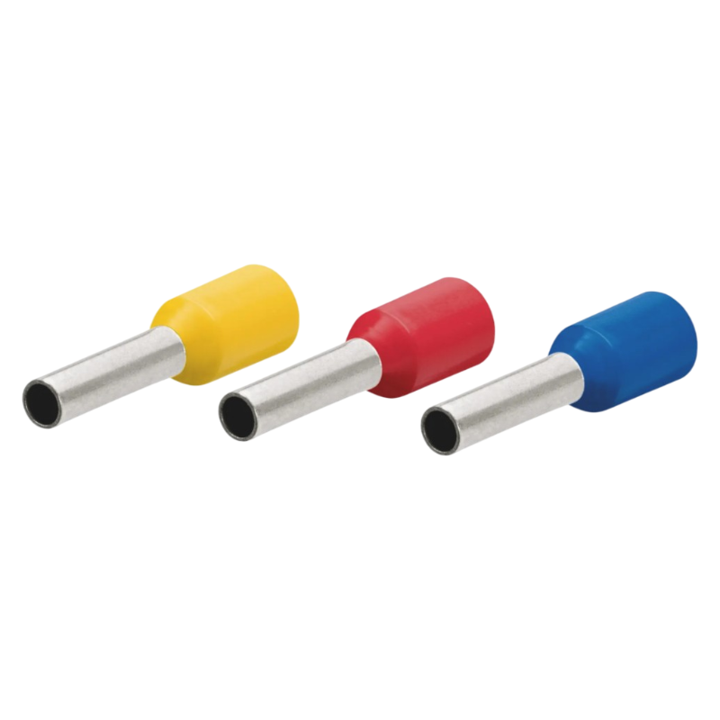 Confezione da 100 pezzi – Tubetto terminale capicorda isolato per cavi da 6 mm², lunghezza terminale 12 mm – Colori giallo, rosso, blu