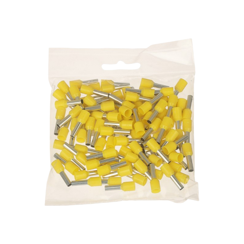 Confezione da 100 pezzi – Tubetto terminale capicorda isolato per cavi da 1,5 mm², lunghezza terminale 8 mm – Colori giallo, rosso, blu