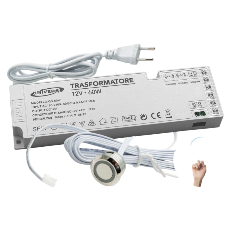 Kit Interruttore con Sensore Tattile Touch e Alimentatore 60W – Accensione e Dimmerazione per Strisce LED