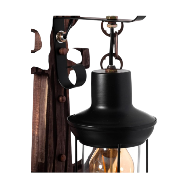 Applique Vintage Country Retro da Parete Universo – A Forma di Lanterna in Metallo e Ancora in Legno con Portalampada per Lampadine E27