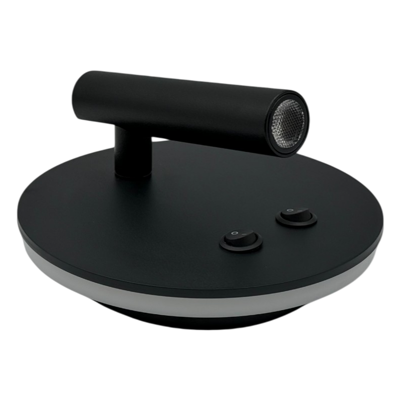 Lampada Applique LED da Parete Universo MR-01-NC – Doppia Sorgente Luminosa Orientabile con Interruttori, Colore Nero, Luce Calda 3000K