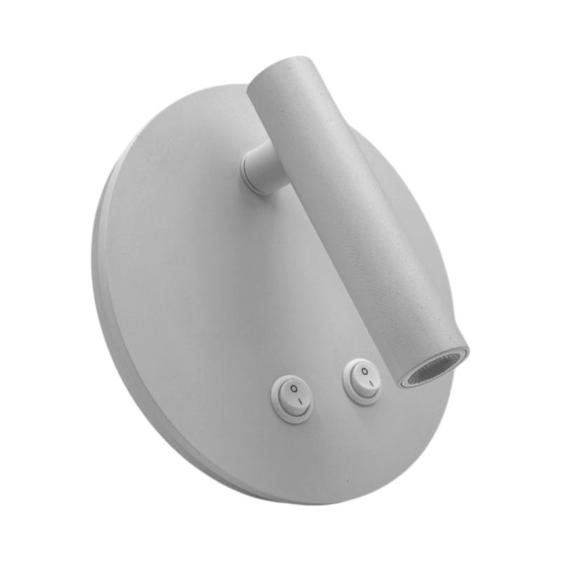 Lampada Applique LED da Parete Universo MR-01-BC – Doppia Sorgente Luminosa Orientabile con Interruttori, Colore Bianco, Luce Calda 3000K