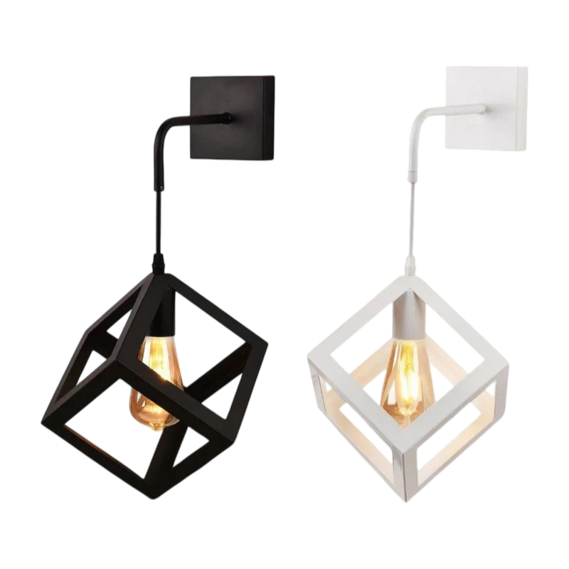 Lampada Applique a Muro Universo AQ52 – Forma Cubica Tridimensionale con Attacco E27, Max 60W, Colore Bianco e Nero