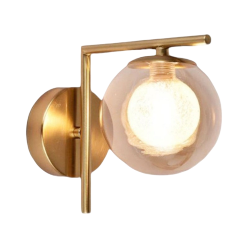 Applique a Sfera da Parete Universo – Metallo e Paralume in Vetro Ambrato con Attacco G9, Max 60W