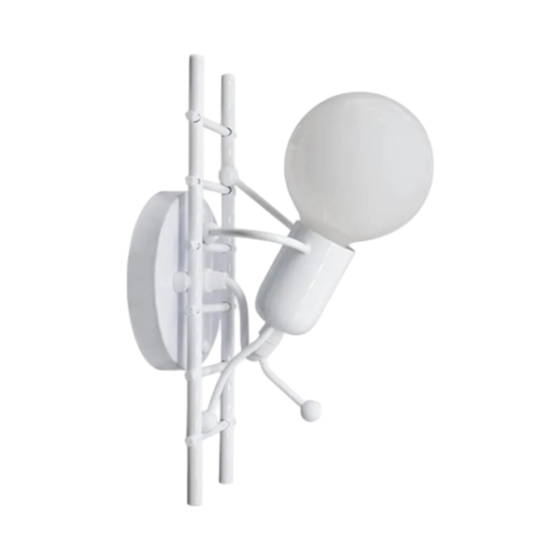 Applique Lampada da Parete Decorativa in Metallo con Attacco E27 – Forma Omino su Scala, Colore Bianco o Nero