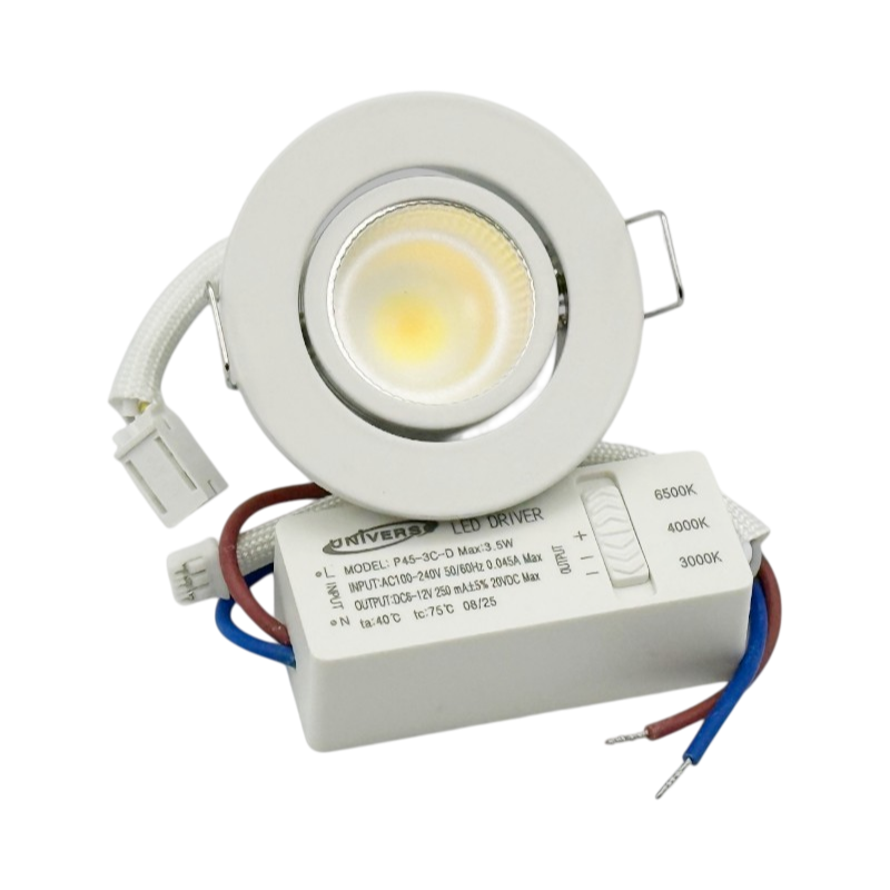 Faretto LED da Incasso Rotondo Universo P-45-B3C – 3W COB, Colore Bianco, Switch CCT per Luce 3000K/4000K/6500K