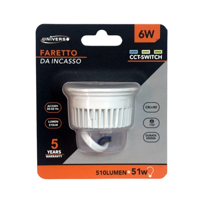 Modulo LED Universo TC50C-6W-CCT – 6W, 510 Lumen, Faretto Sostitutivo per GU10/MR16 con Switch CCT per Luce 3000K/4000K/6500K
