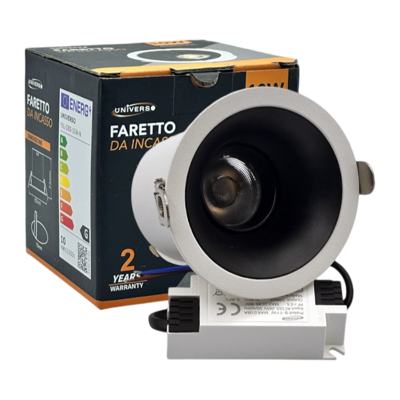 Faretto COB LED da Incasso Rotondo Orientabile Universo YLX-D85-10W – 10W, CRI≥90, Compatibile con Portafaretti