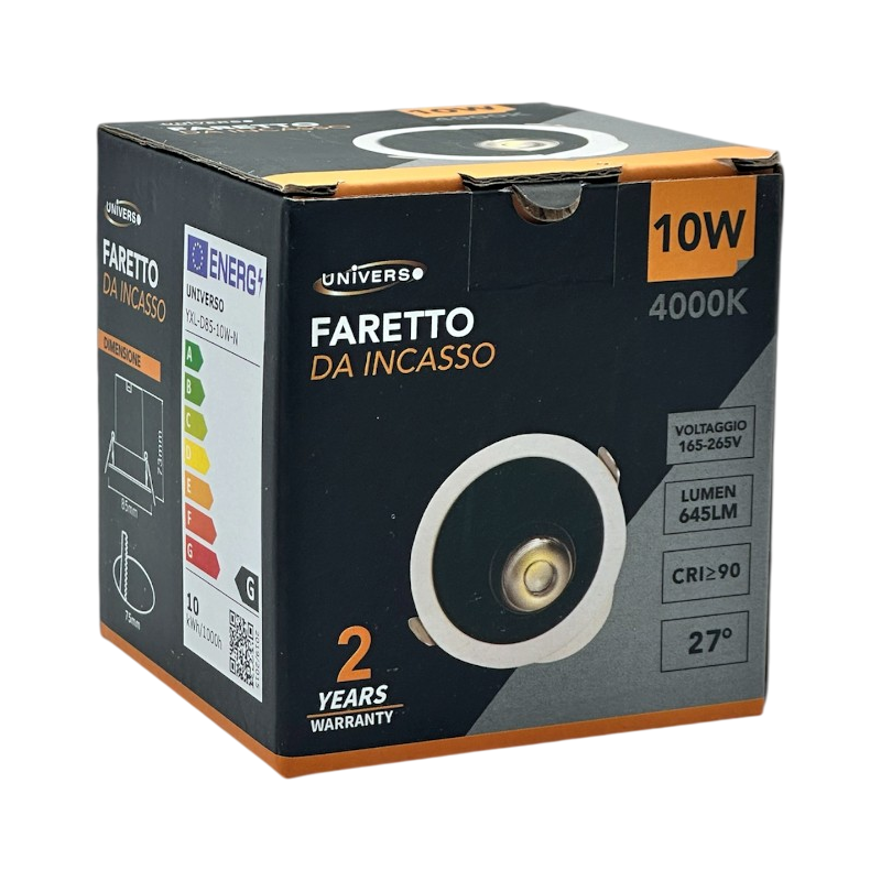 Faretto COB LED da Incasso Rotondo Orientabile Universo YLX-D85-10W – 10W, CRI≥90, Compatibile con Portafaretti
