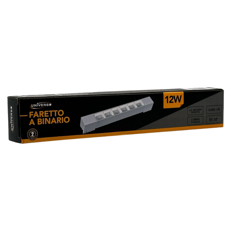 Track Light Faretto Lineare LED SMD Universo PST-27-B – 12W, 38°, per Binario Elettrificato Monofase, Colore Bianco