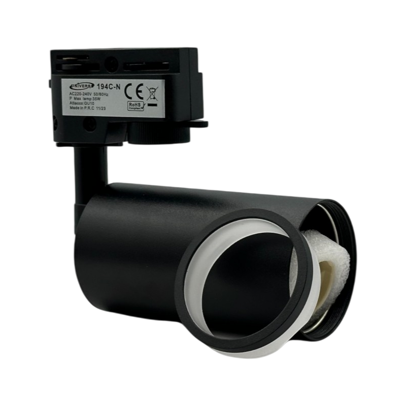 Track Light da Binario Monofase Universo 194C-N – Con Portalampada per Lampadine GU10, Colore Nero
