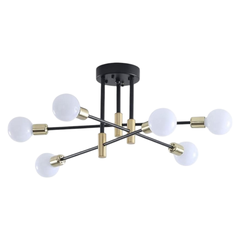 Plafoniera Lampadario da Soffitto Stile Moderno – Aste Regolabili con 6 Attacchi per Lampadine E27