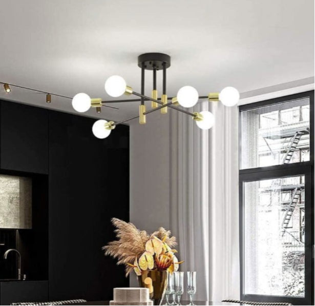 Plafoniera Lampadario da Soffitto Stile Moderno – Aste Regolabili con 6 Attacchi per Lampadine E27