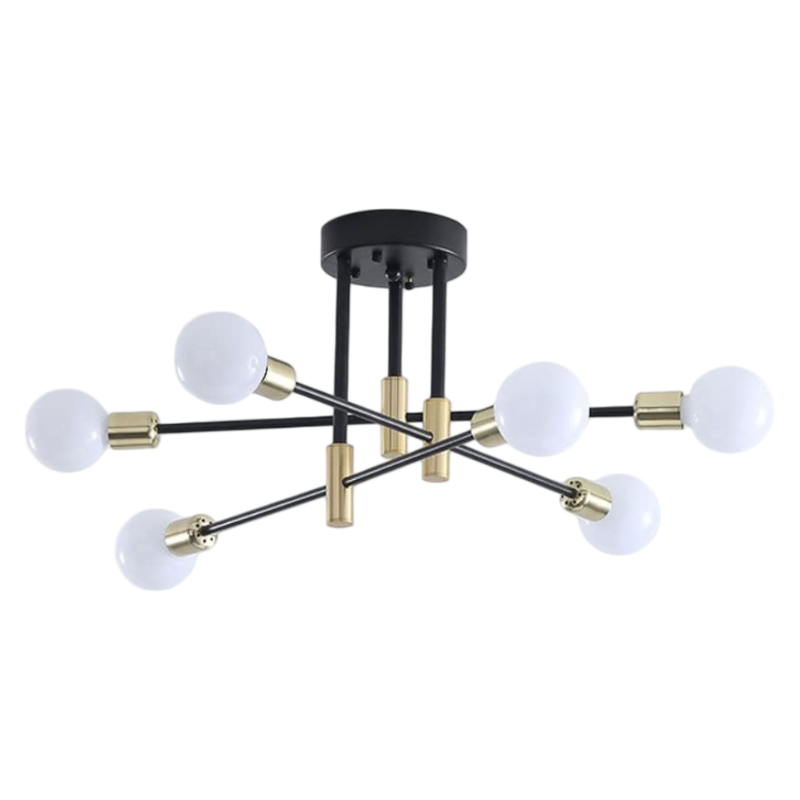 Plafoniera Lampadario da Soffitto Stile Moderno – Aste Regolabili con 6 Attacchi per Lampadine E27