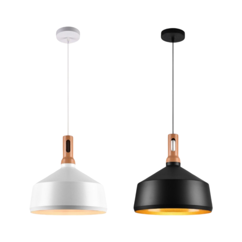 Lampadario in Metallo a Campana Universo A93 – Portalampada per Lampadine E27, Colore Bianco e Nero