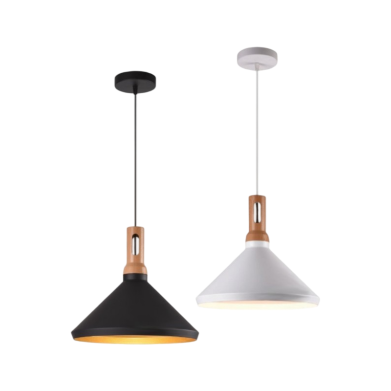 Lampadario in Metallo a Campana Universo A92 – Portalampada per Lampadine E27, Colore Bianco e Nero