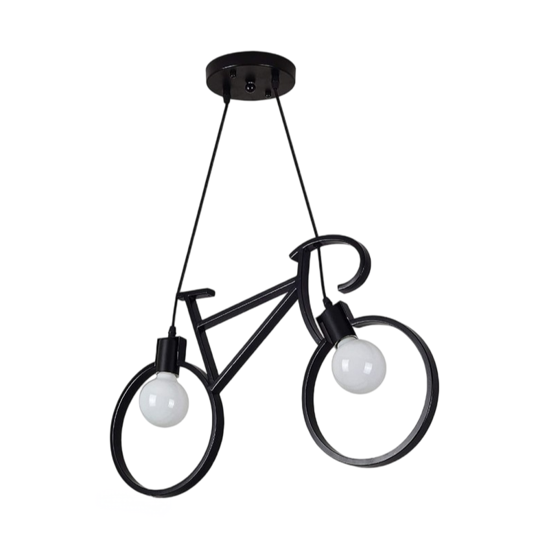 Lampadario a Sospensione a Forma di Bicicletta in Metallo Nero con Attacco per Lampadine E27