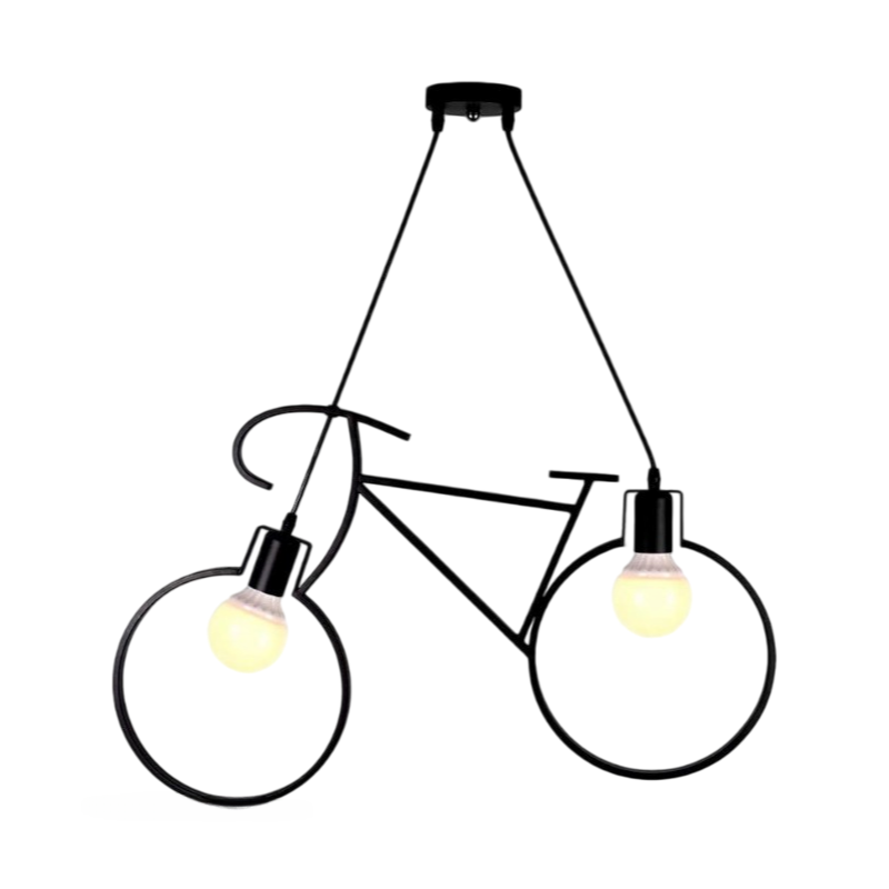 Lampadario a Sospensione a Forma di Bicicletta in Metallo Nero con Attacco per Lampadine E27