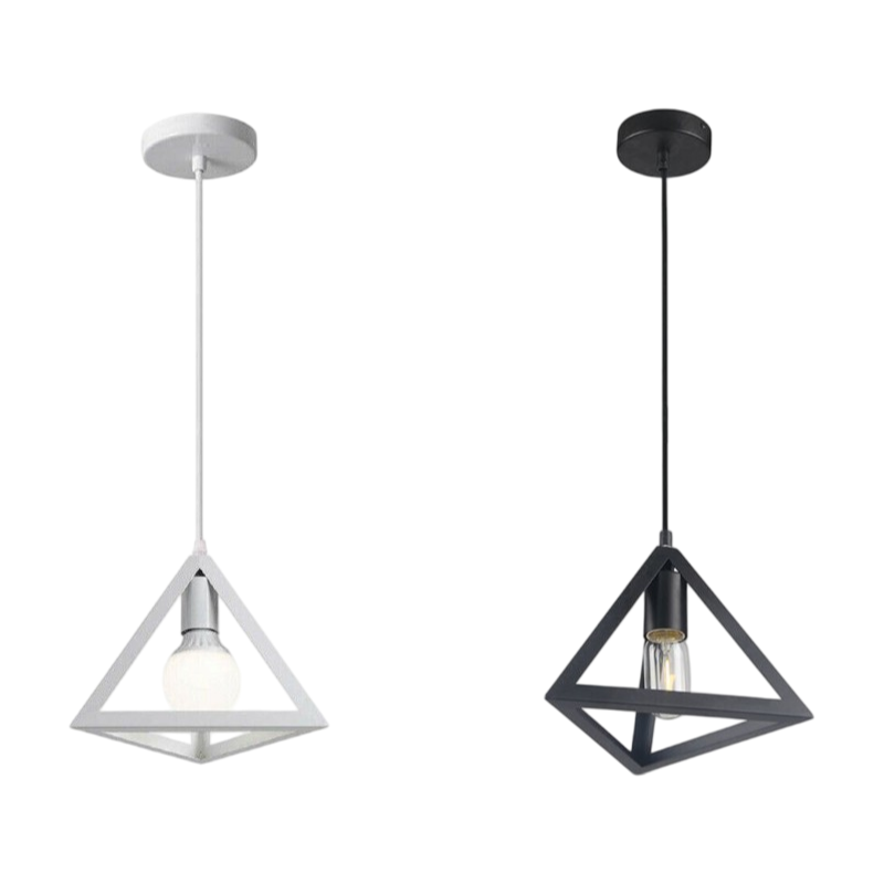 Lampadario a Sospensione Pendente – Forma Triangolare con Attacco E27, Finitura Bianca o Nera