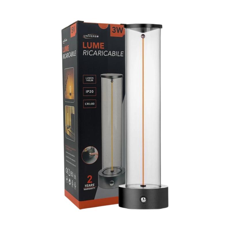 Lampada da Tavolo LED Ricaricabile Universo D39-G3C – 3W con Filo Luminoso Magnetico Touch, Luce Calda 2200K, Decorativa per Bar e Ristoranti