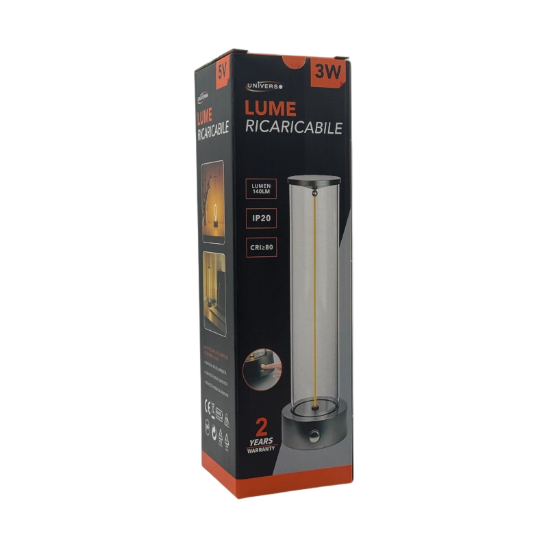 Lampada da Tavolo LED Ricaricabile Universo D39-G3C – 3W con Filo Luminoso Magnetico Touch, Luce Calda 2200K, Decorativa per Bar e Ristoranti