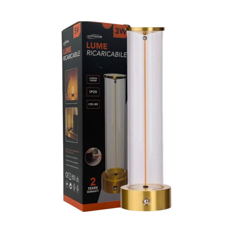 Lampada da Tavolo LED Ricaricabile Universo D39-O3C – 3W con Filo Luminoso Magnetico Touch, Luce Calda 2200K, Decorativa per Bar e Ristoranti