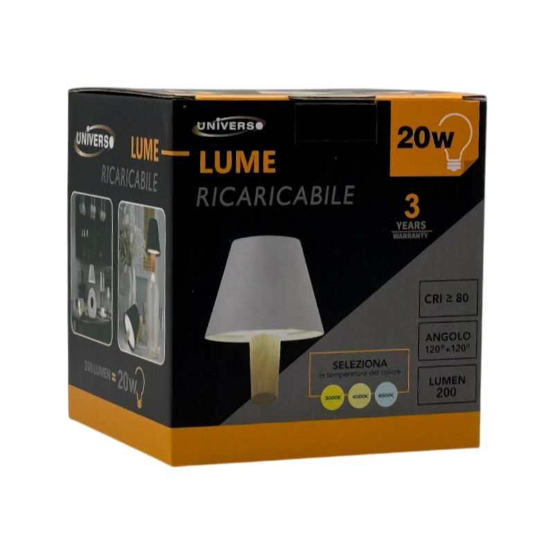 Lampada LED Ricaricabile da Tavolo per Bottiglie Universo D10-C3C – Colore Luce Selezionabile CCT 3in1 (3000K/4000K/6500K)