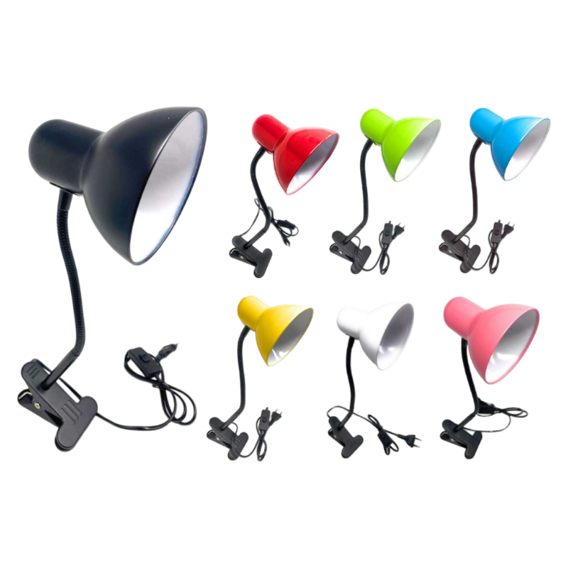 Lampada da Tavolo con Clip di Fissaggio e Braccio Flessibile – Attacco E27, Colori Assortiti