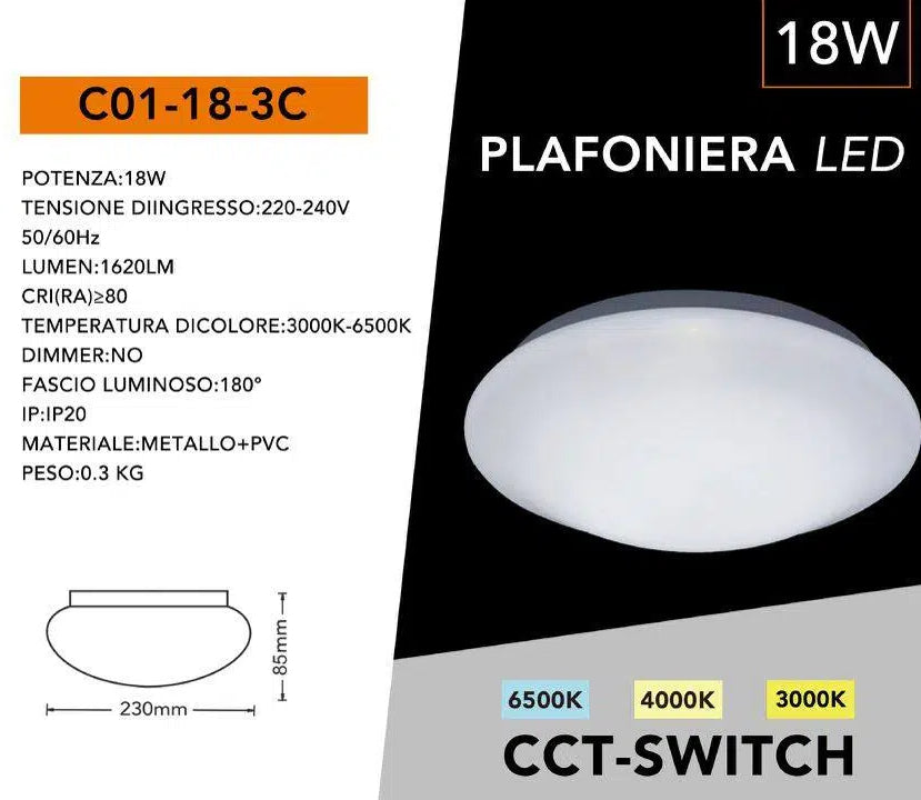 Plafoniera Circolare a LED UNIVERSO C01-18-3C 18W | CCT 3in1 Selezione Luce