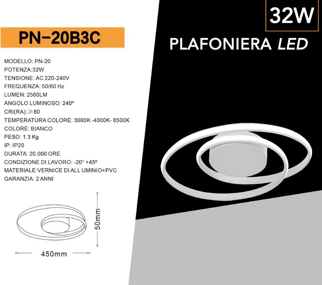 Lampadario LED SMD a Soffitto Design Anelli UNIVERSO PN-20B3C 32W | CCT 3in1