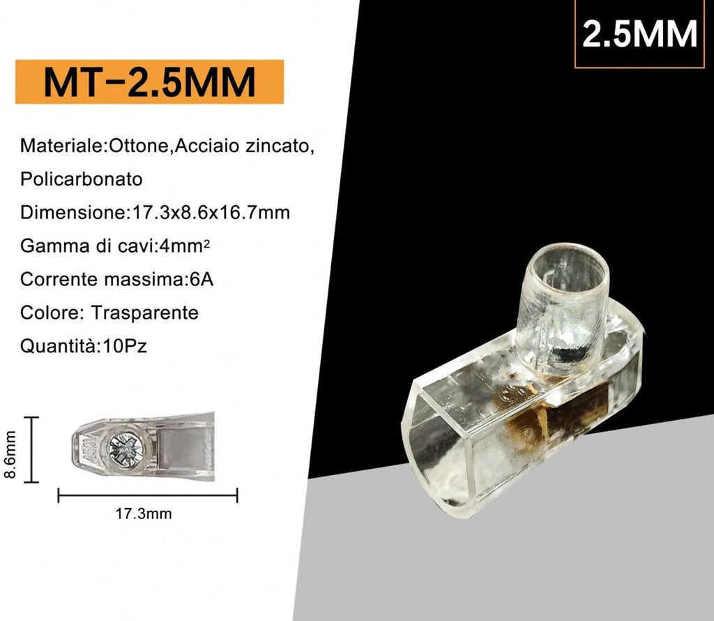 Confezione da 10 Pezzi – Morsetto a Cappuccio Unipolare Trasparente Forbox per Cavi con Sezione 2,5 mm²