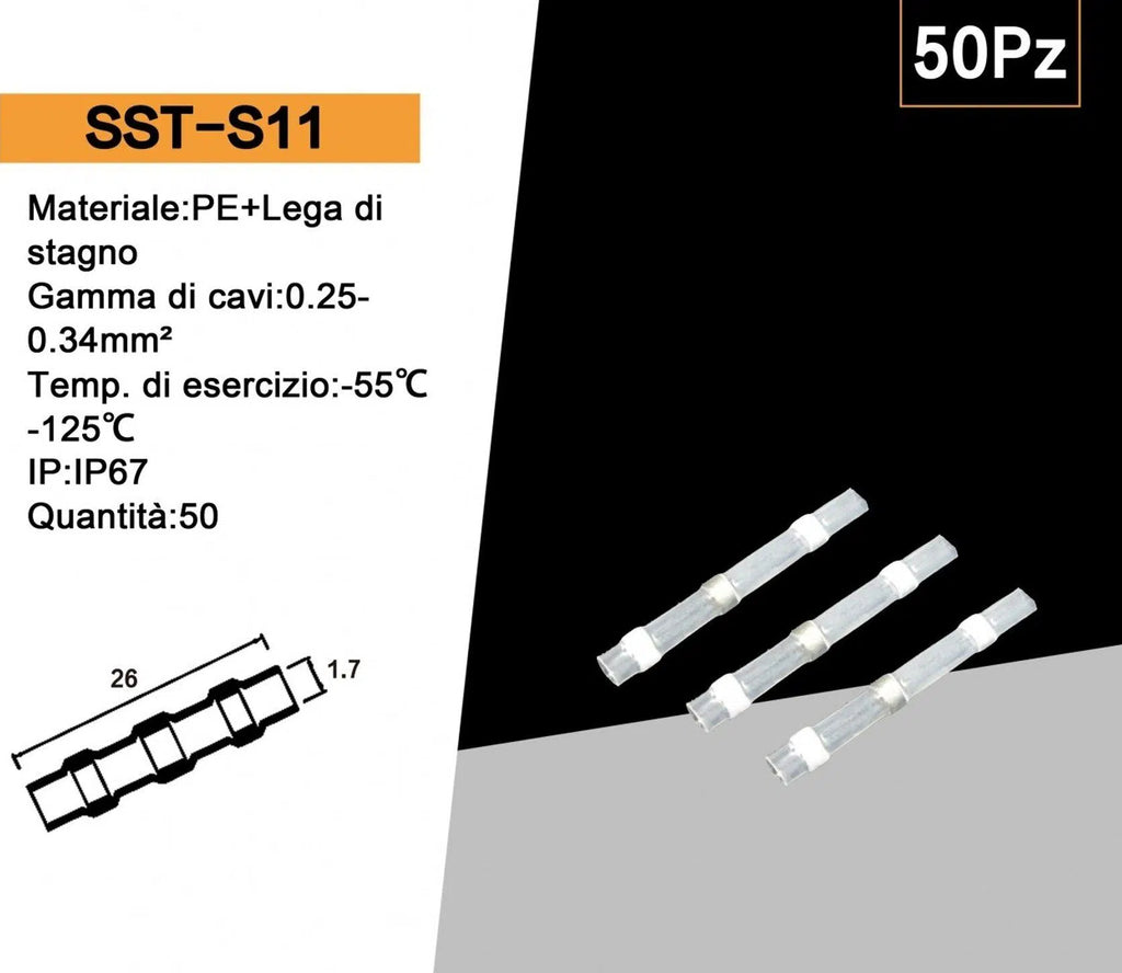 Confezione da 50 Pezzi – Connettore di Giunzione Isolato Autosaldante a Caldo per Cavi da 0,25 mm² a 0,34 mm² IP67