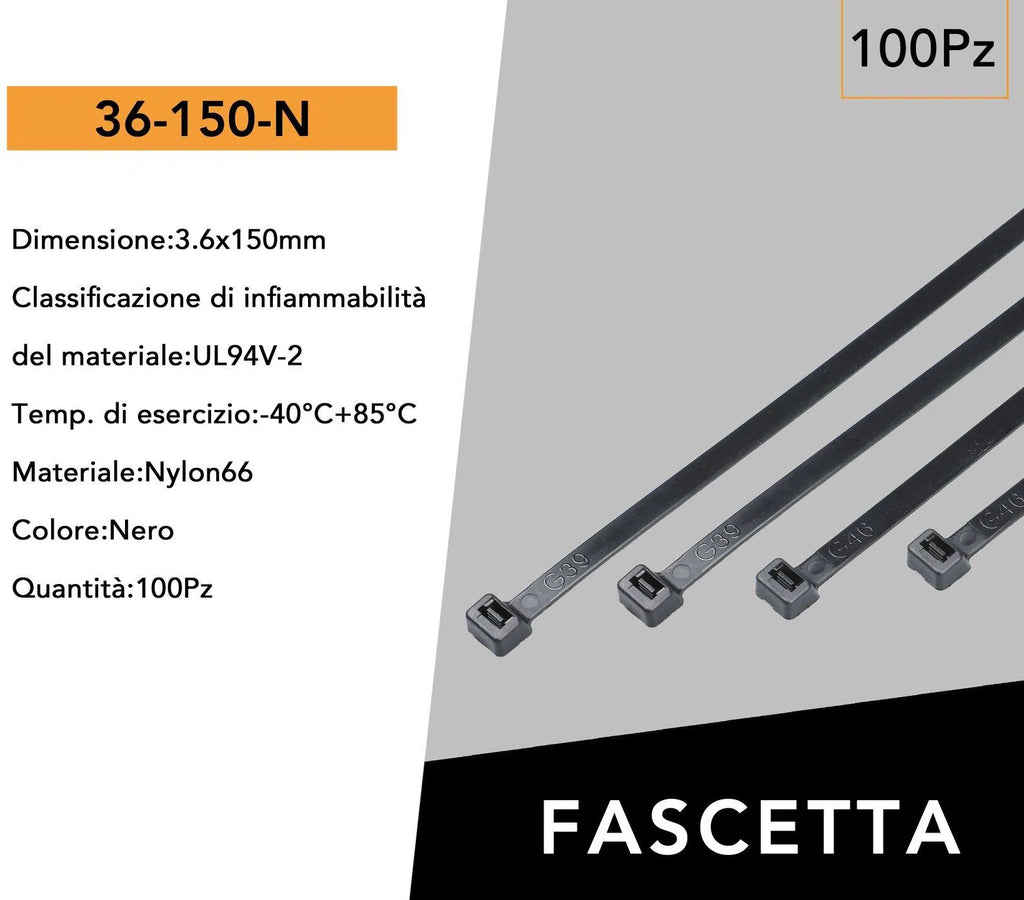 Confezione da 500 Pezzi – Fascette Serracavo Autobloccanti in Nylon Nero 3,6 mm x 150 mm