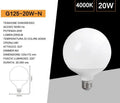 Lampadina LED Universo G125-20W – Attacco E27, Globo G125, 20W, 2050 Lumen, CCT 3000K/4000K/6500K